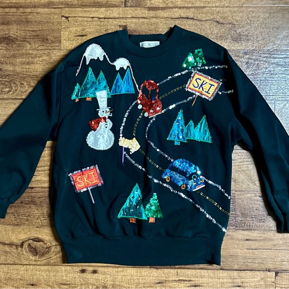 Kris Michele • Large • Black • Sequins • Embroidery • Ski/Mountains • Sweater - Picture 2 of 12